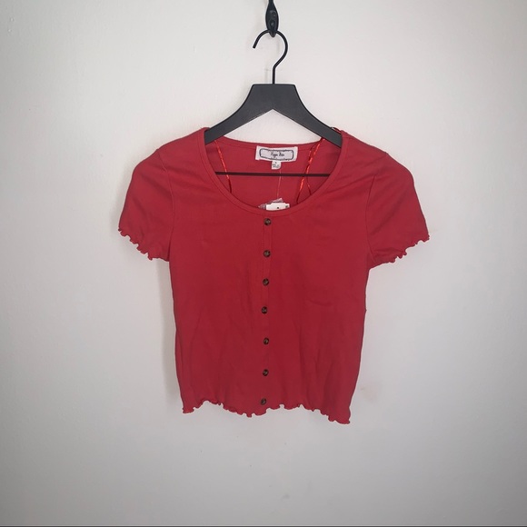 HIPPIE ROSE Tulip Red Americana Knit Crop Top Large - Picture 2 of 14